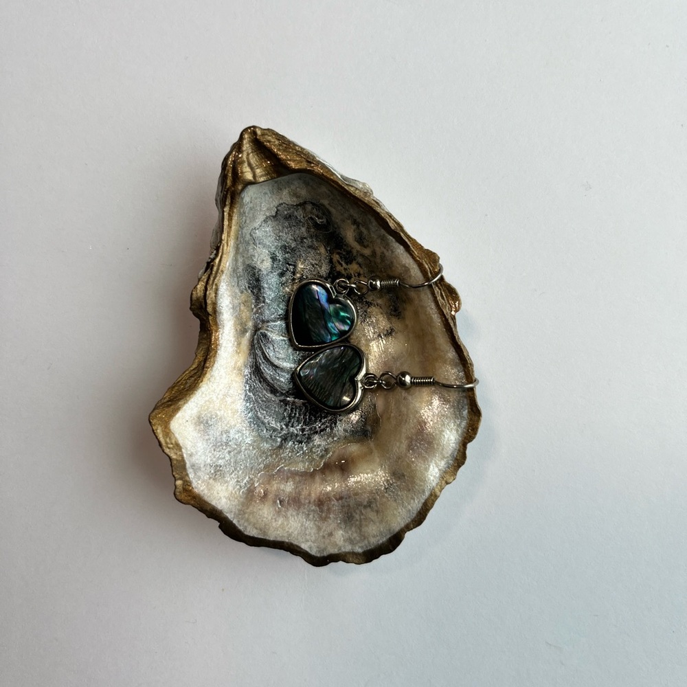Handmade Natural Oyster Shell Ring Dish with Gold Trim